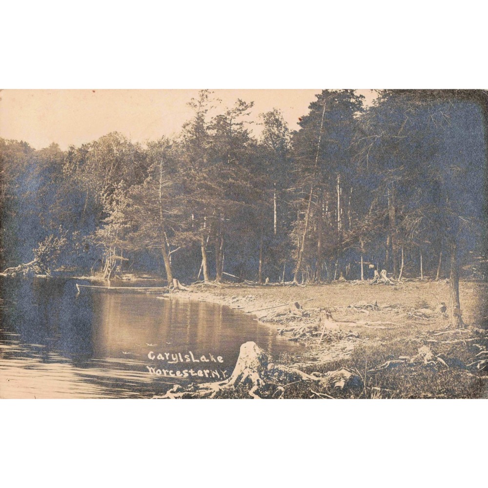 RPPC Caryls Lake Worcester New York NY Shore Landscape 1912 Real Photo Postcard